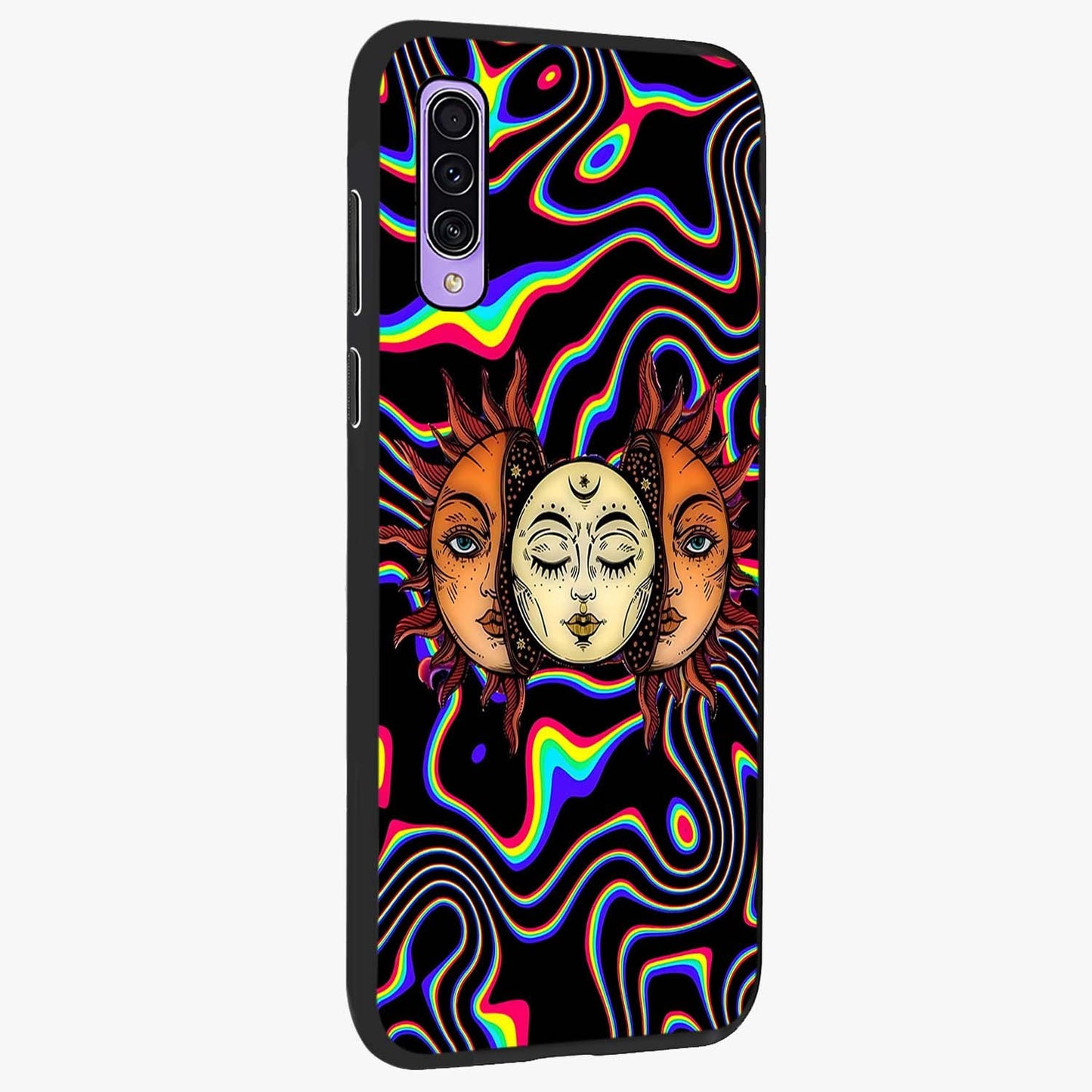Psychedelic Sun Glass Case upright view showcasing trippy sun artwork with bold psychedelic theme.