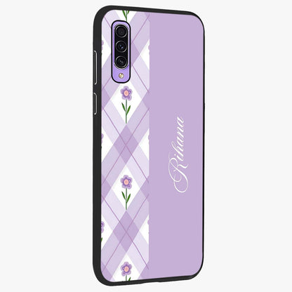 Purple Diamond Floral Glass Case upright view showcasing vibrant floral artwork with stylish geometric theme.