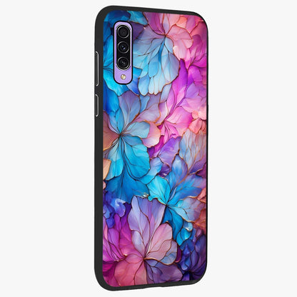 Radiant Floral Whirl Glass Case upright view showcasing lively floral artwork with decorative swirl theme.