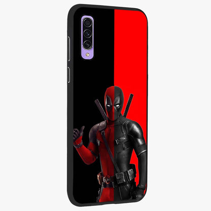 Red & Black Deadpool Theme Glass Case upright view showcasing energetic comic themed artwork with striking red and black design.