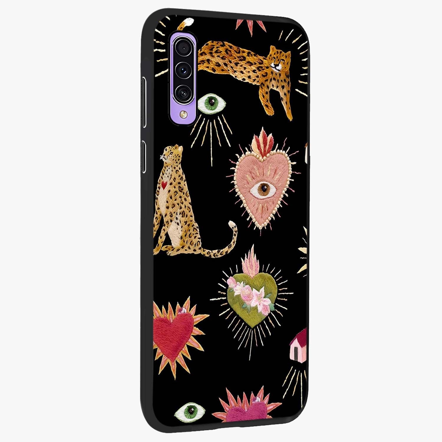 Sacred Jungle Heart Glass Case upright view showcasing vibrant jungle artwork with symbolic heart theme.