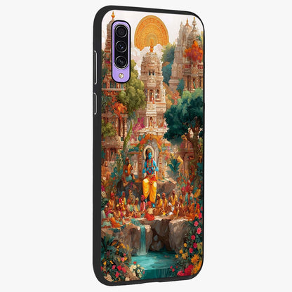 Sacred Sunlight Gods Glass Case upright view showcasing glowing divine artwork with sacred mythological theme.