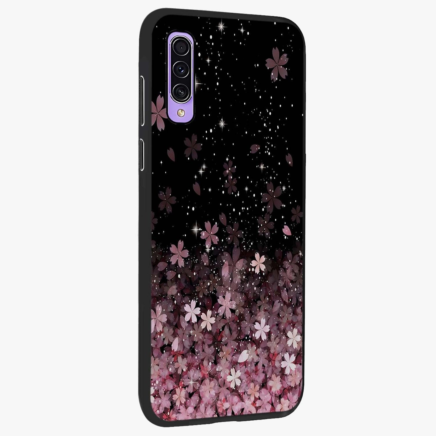 Small Starry Flowers Glass Case upright view showcasing charming floral artwork with dreamy starry theme.