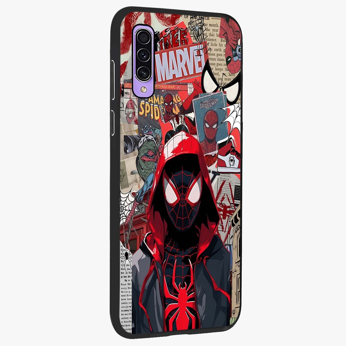 Spider Collage Street Glass Case upright view showcasing bold superhero artwork with urban street theme.