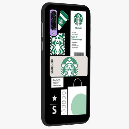 Starbucks Mocha Glass Case upright view showcasing trendy coffee inspired artwork with modern lifestyle theme.