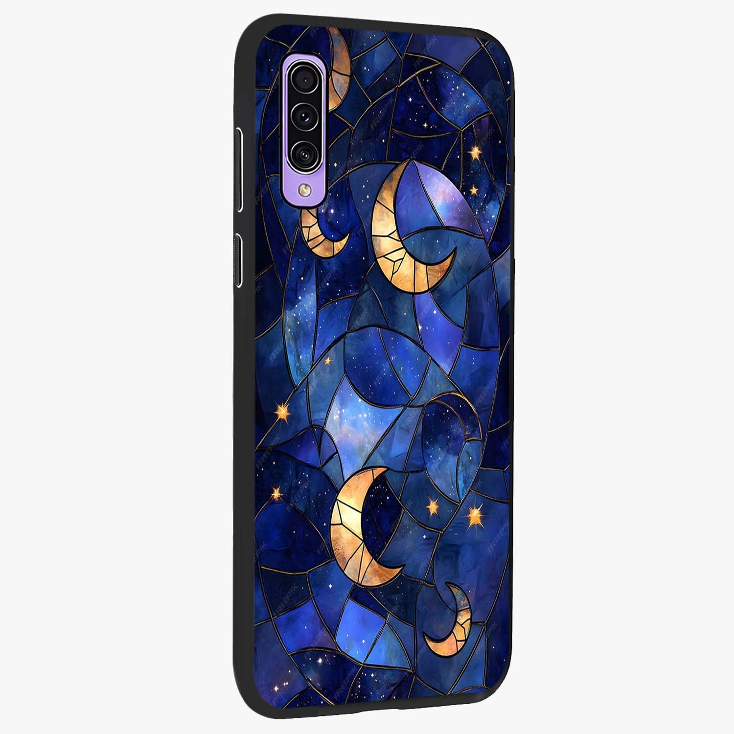 Starlit Sky Tapestry Glass Case upright view showcasing elegant starry sky artwork with cosmic decorative theme.
