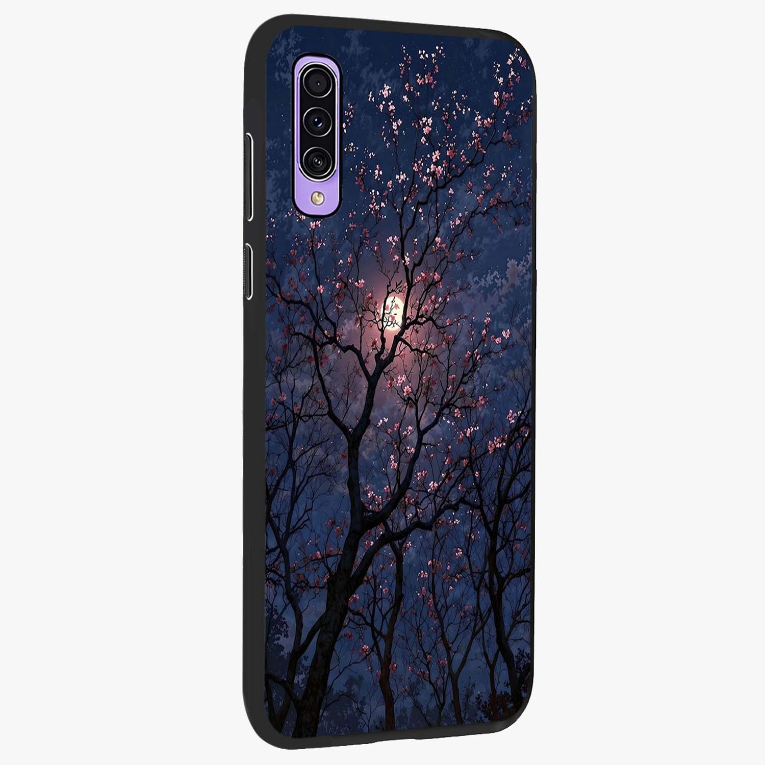 Twilight Sakura Serenade Glass Case upright view showcasing beautiful cherry blossom artwork with serene evening theme.
