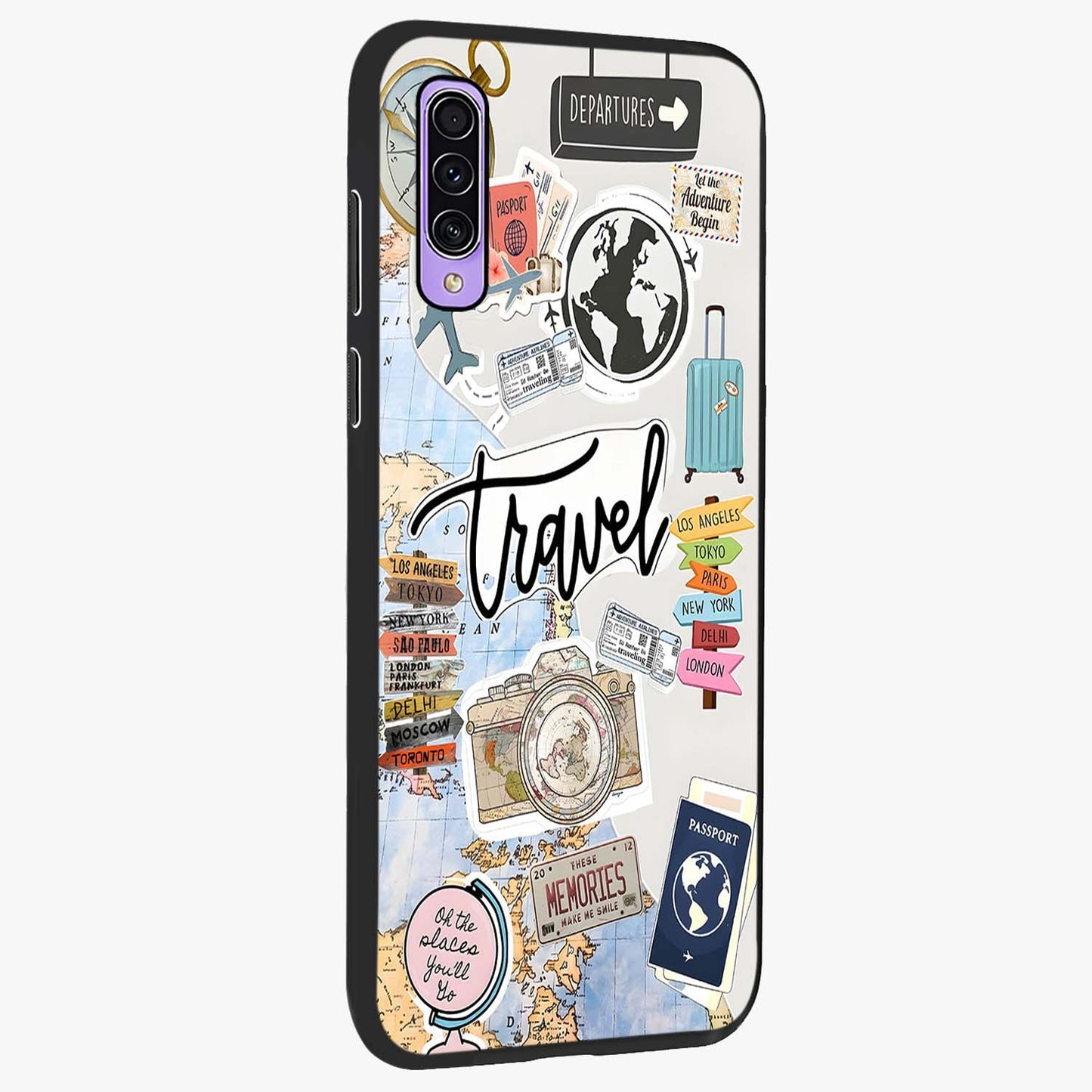 Wanderlust Journal Glass Case upright view showcasing wanderlust inspired artwork with creative exploration theme.