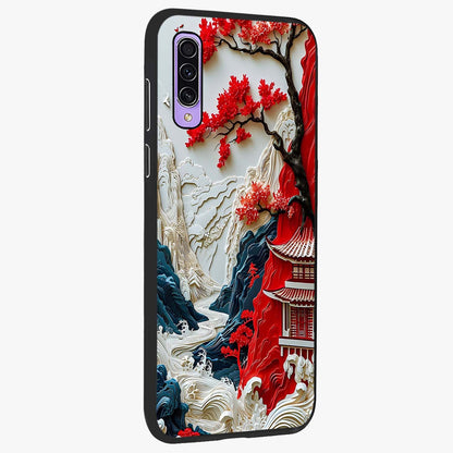 Whispers Of Sakura Waves Glass Case upright view showcasing delicate cherry blossom artwork with elegant nature theme.