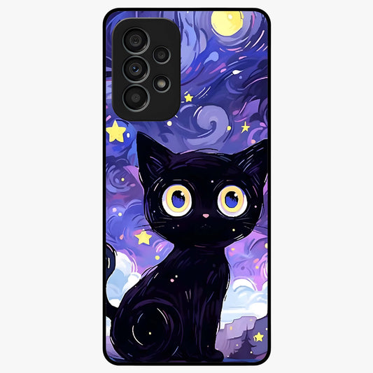 Abstract Cat Art Glass Case showing flat back view with artistic cat illustration and glossy glass finish.