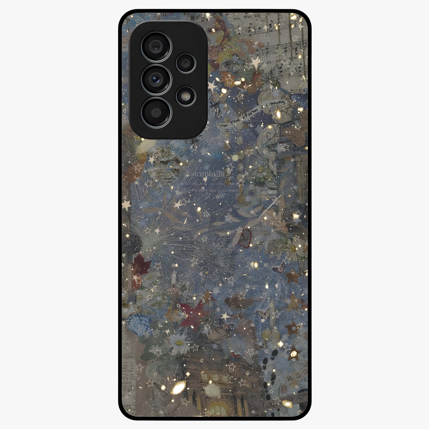 Aesthetic Astrolophia Glass Case showing flat back view with dreamy aesthetic design and glossy glass finish.