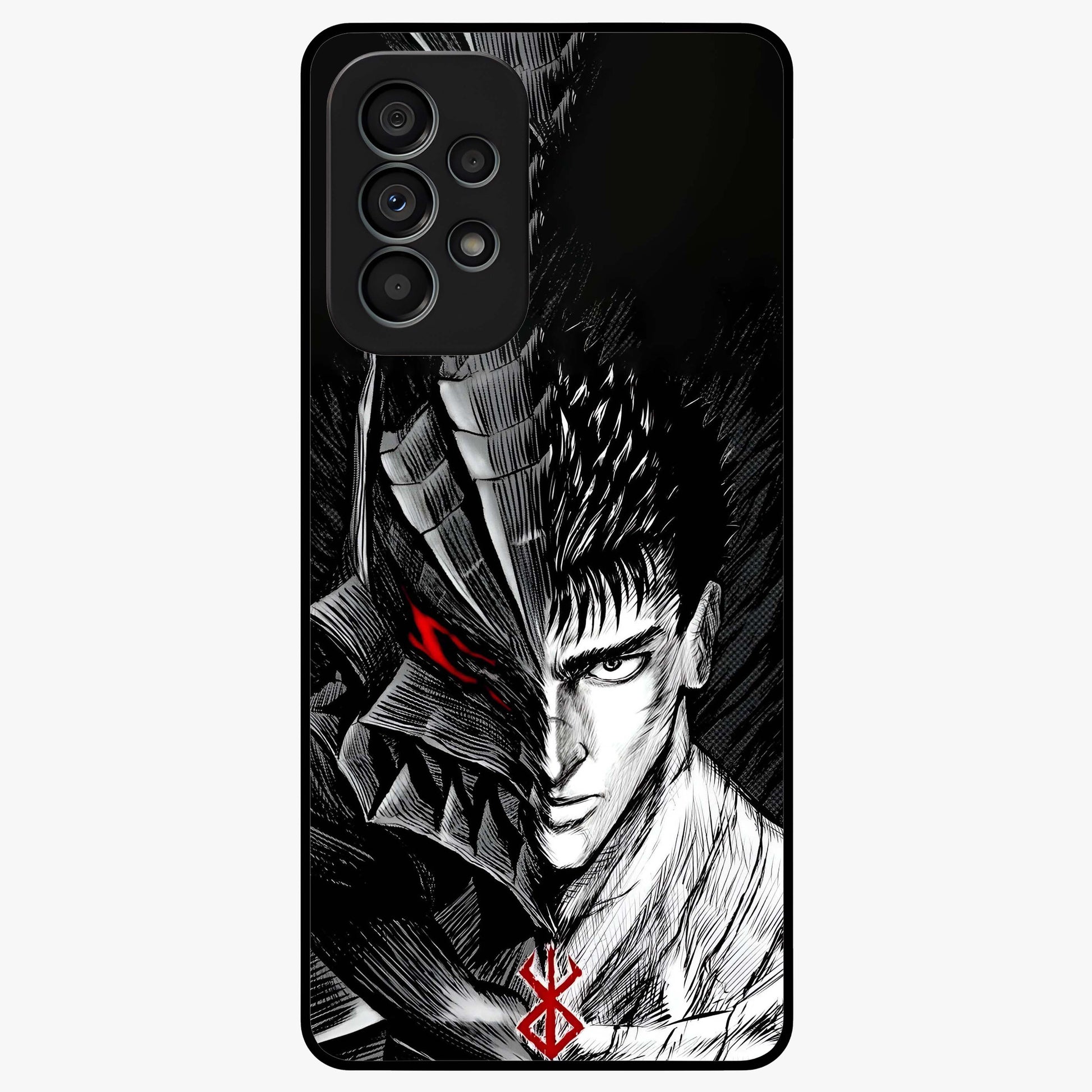 Berserker Blood Oath Glass Case showing flat back view with fierce warrior inspired artwork and glossy glass finish.