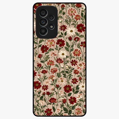 Biege Flower With Leaf Glass Case showing flat back view with soft beige floral artwork and glossy glass finish.