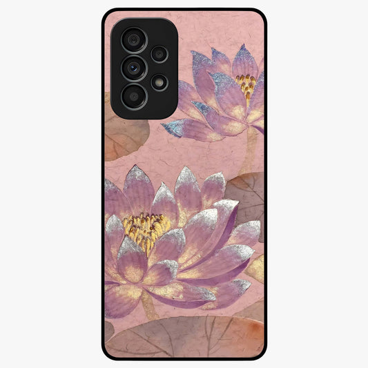 Blossom Mist Lotus Glass Case showing flat back view with serene lotus blossom artwork and glossy glass finish.