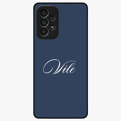 Blue Background Personalized Custom Name Glass Case showing flat back view with minimal blue background and custom name design.