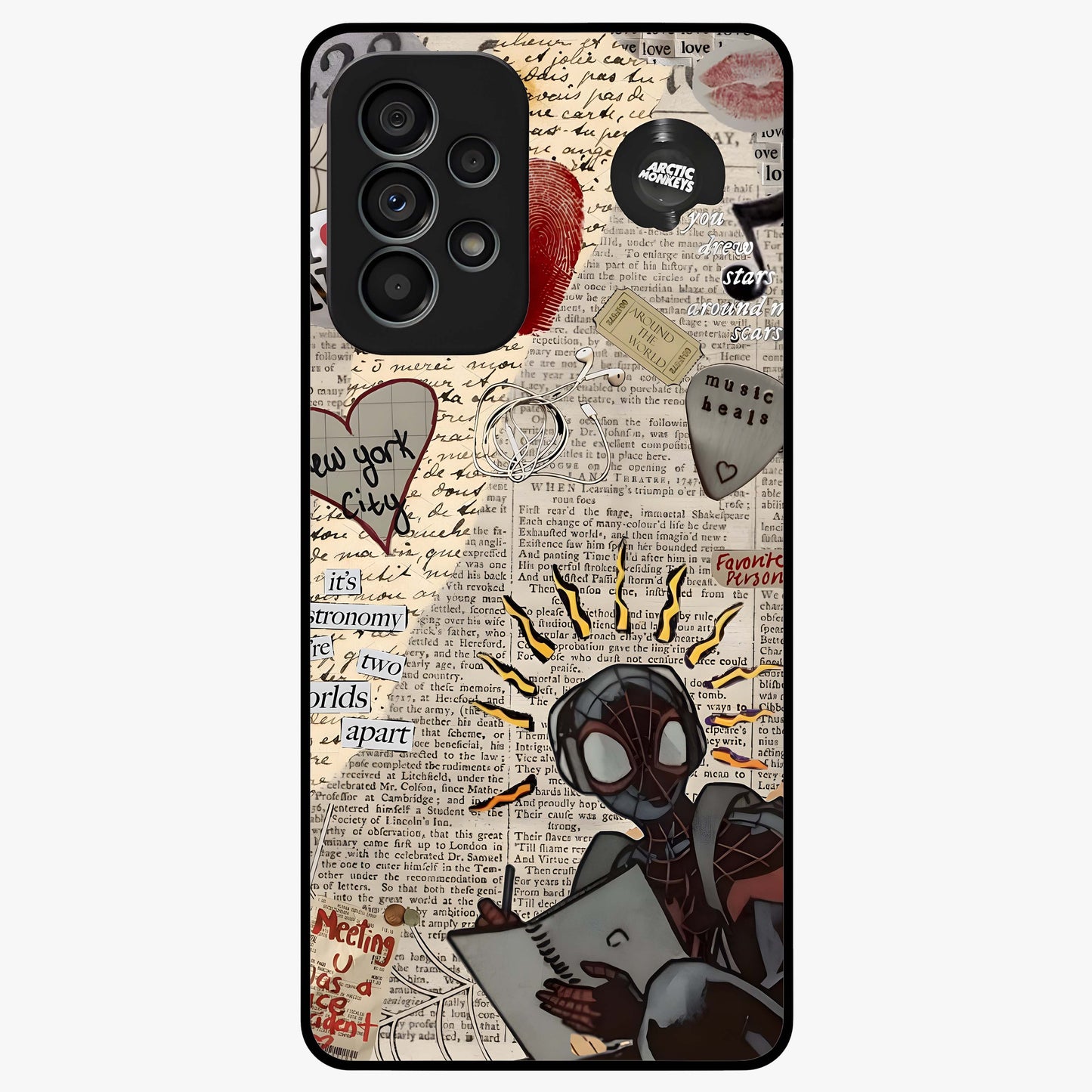 City Dream Sketch Glass Case showing flat back view with artistic city skyline sketch artwork and glossy glass finish.
