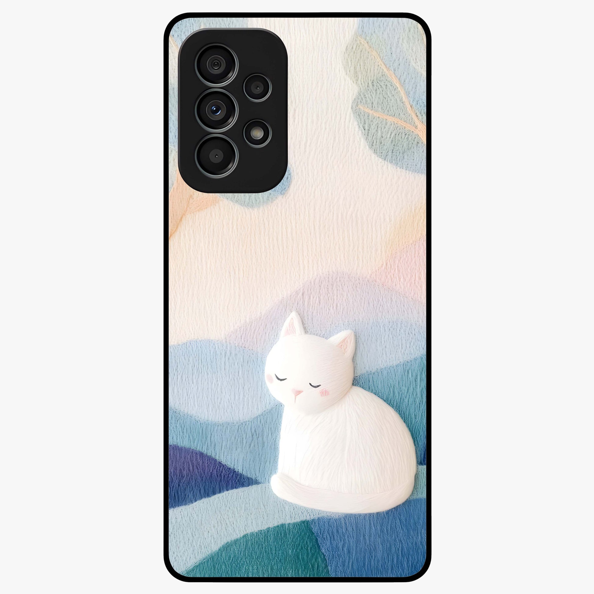 Cotton Dream Cat Glass Case showing flat back view with soft dreamy cat artwork and glossy glass finish.