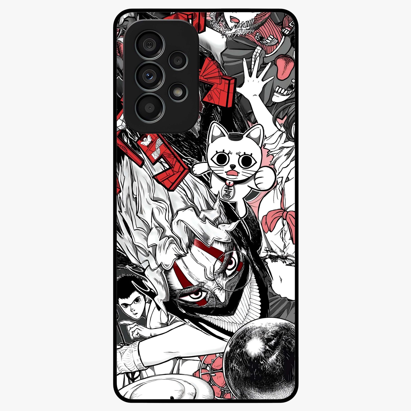 Crimson Chaos Panel Glass Case showing flat back view with bold crimson abstract artwork and glossy glass finish.