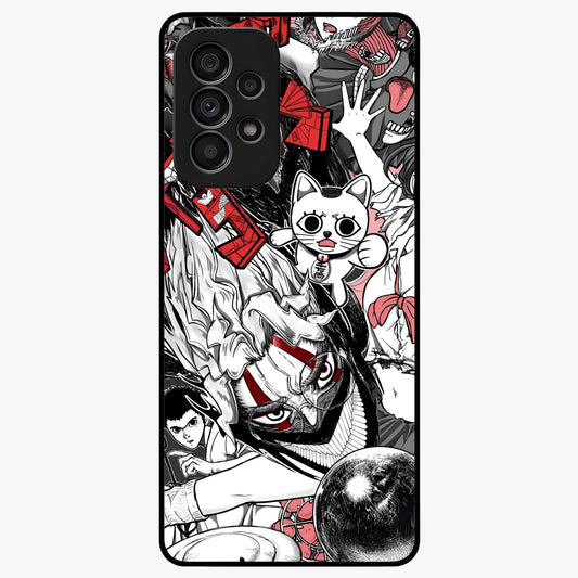Crimson Chaos Panel Glass Case showing flat back view with bold crimson abstract artwork and glossy glass finish.