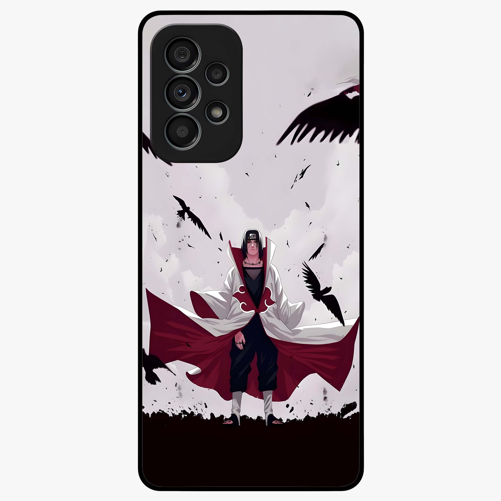 Crimson Crow Ascension Glass Case showing flat back view with mystical crow artwork and glossy glass finish.