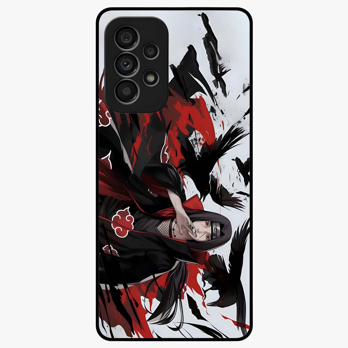Crimson Crow Illusion Glass Case showing flat back view with artistic crow illusion artwork and glossy glass finish.