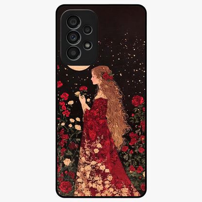 Crimson Dreams Glass Case showing flat back view with dreamy crimson artwork and glossy glass finish.