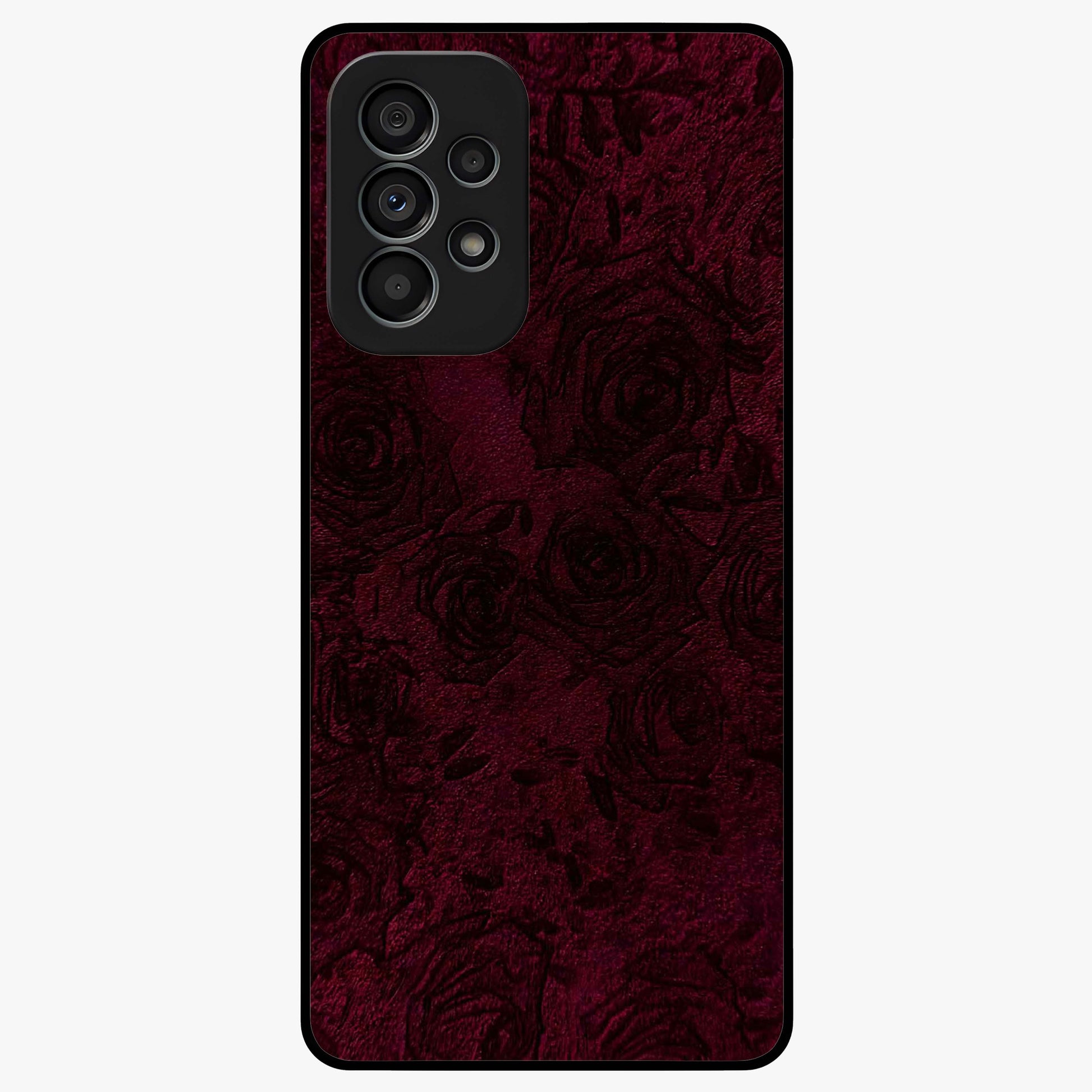 Crimson Fade Flow Glass Case showing flat back view with flowing crimson gradient artwork and glossy glass finish.