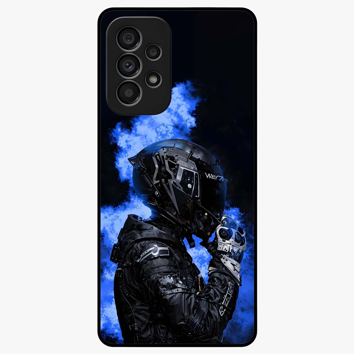 Cyber Sentinel Protocol Glass Case showing flat back view with futuristic cyber themed artwork and glossy glass finish.