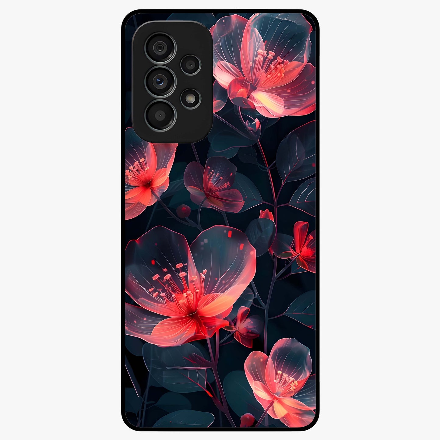 Dark Shade of Flower Glass Case showing flat back view with elegant dark floral artwork and glossy glass finish.
