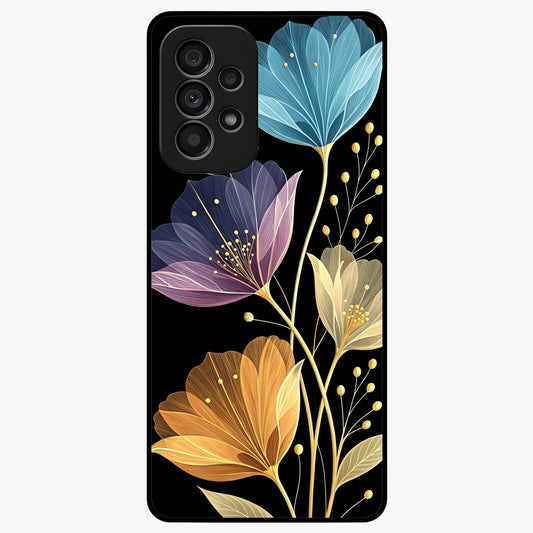 Delicate Multicolor Flowers Glass Case showing flat back view with vibrant floral artwork and glossy glass finish.