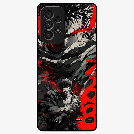 Demon Sword Resolve Glass Case showing flat back view with fierce sword warrior artwork and glossy glass finish.
