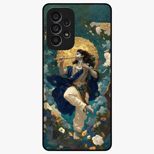 Divine Krishna Art Glass Case showing flat back view with Lord Krishna artwork and glossy glass finish.