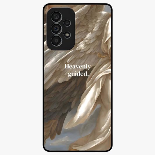 Divine Winged Grace Glass Case showing flat back view with elegant wing inspired artwork and glossy glass finish.