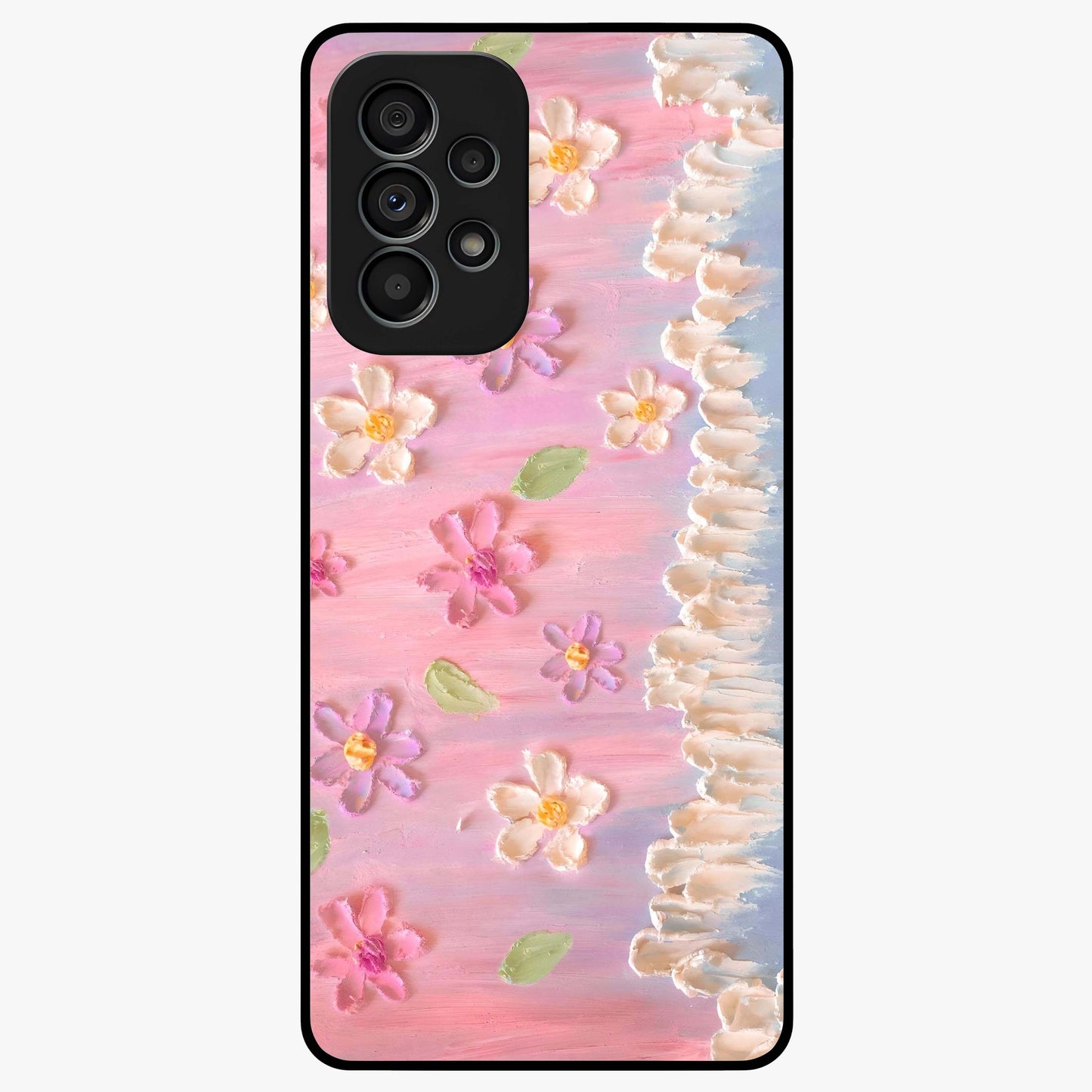 Dreamy Painted Garden Glass Case showing flat back view with artistic painted floral garden artwork and glossy glass finish.