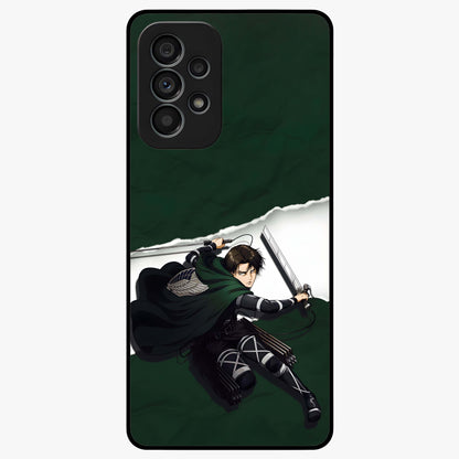 Emerald War Vanguard Glass Case showing flat back view with powerful warrior themed artwork and glossy glass finish.