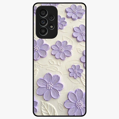 Floral Wall Art With Purple Flowers Glass Case showing flat back view with purple flower artwork and glossy glass finish.