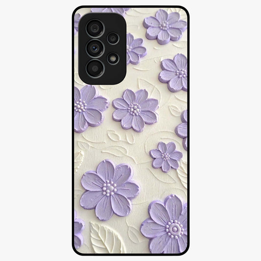 Floral Wall Art With Purple Flowers Glass Case showing flat back view with purple flower artwork and glossy glass finish.