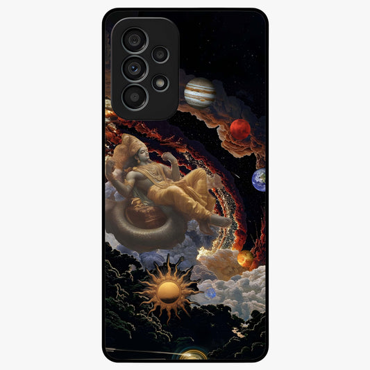 Galactic Divine God Glass Case showing flat back view with divine cosmic themed artwork and glossy glass finish.