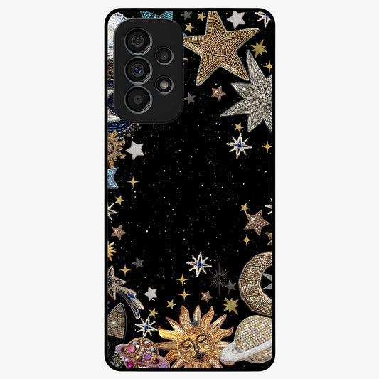 Galactic Jewel Stars Glass Case showing flat back view with sparkling star jewel artwork and glossy glass finish.