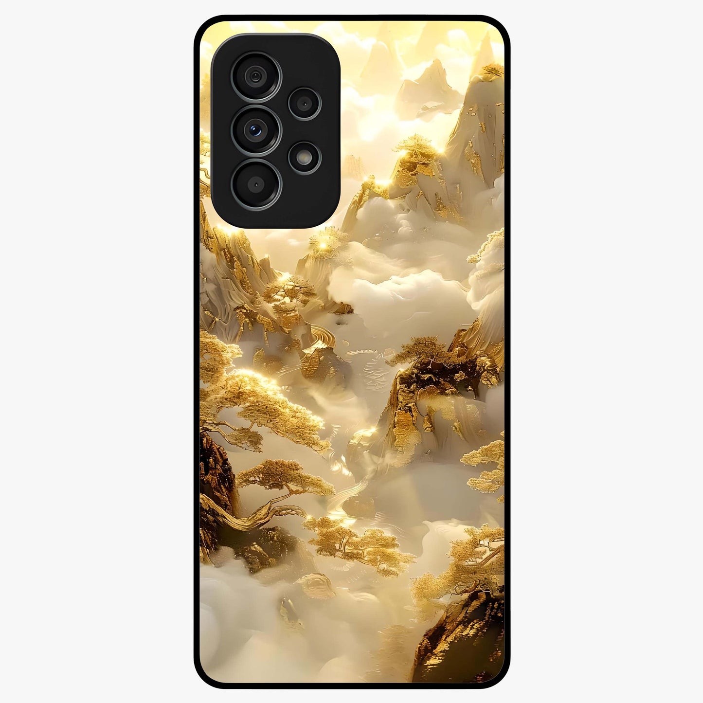 Gates Of Illumination Glass Case showing flat back view with mystical illuminated gate artwork and glossy glass finish.