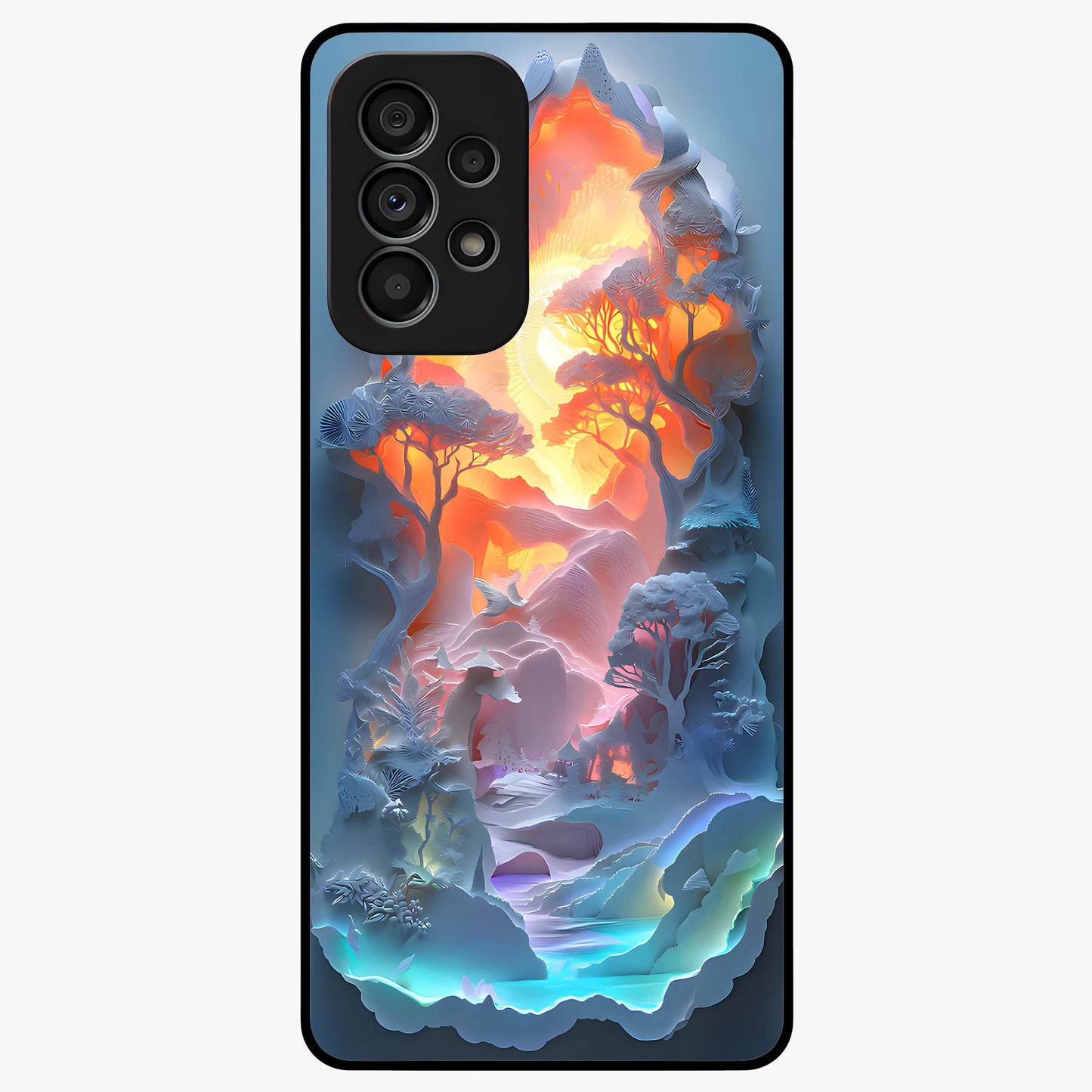 Glow Forest Portal Glass Case showing flat back view with glowing forest portal artwork and glossy glass finish.