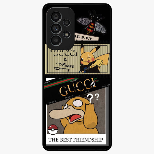 Gucci Play Mashup Glass Case showing flat back view with luxury inspired graphic artwork and glossy glass finish.