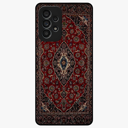 Heritage Carpet Royale Glass Case showing flat back view with ornate Persian carpet inspired pattern and glossy glass finish.