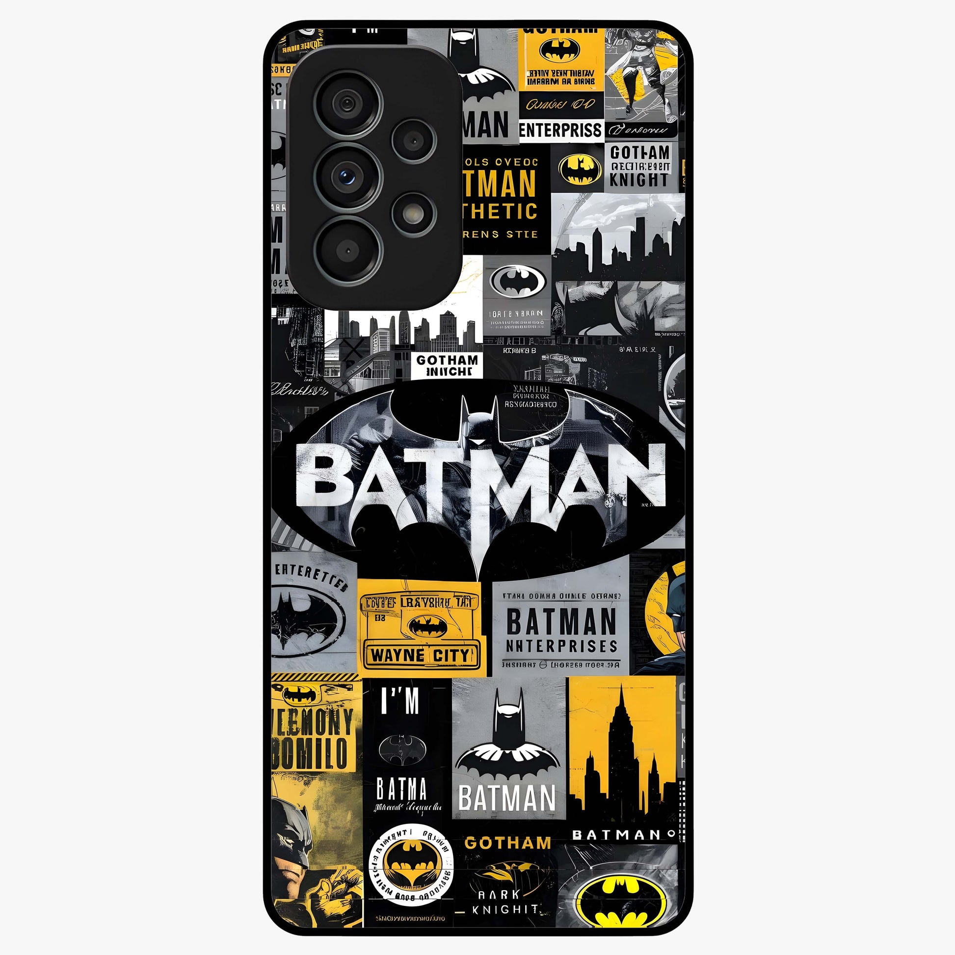 Knight Gotham Rise Glass Case showing flat back view with dark hero inspired artwork and glossy glass finish.