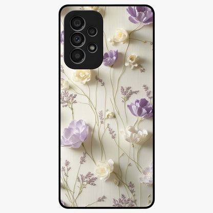 Lilac Breeze Harmony Glass Case showing flat back view with soft lilac themed artwork and glossy glass finish.
