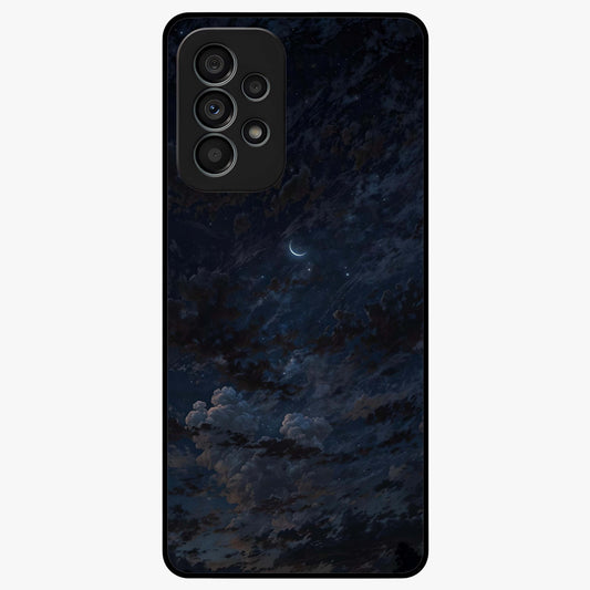 Lunar Veil Silence Glass Case showing flat back view with mystical moon veil artwork and glossy glass finish.