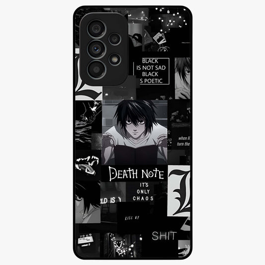 Midnight Chaos Mind Glass Case showing flat back view with abstract dark themed artwork and glossy glass finish.