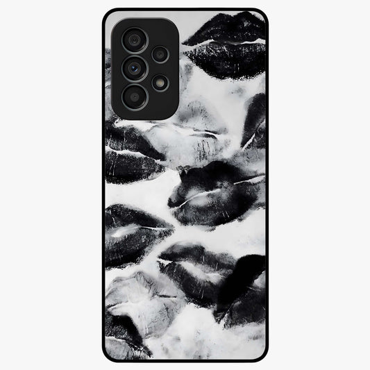 Midnight Kiss Marks Glass Case showing flat back view with lipstick kiss mark artwork and glossy glass finish.