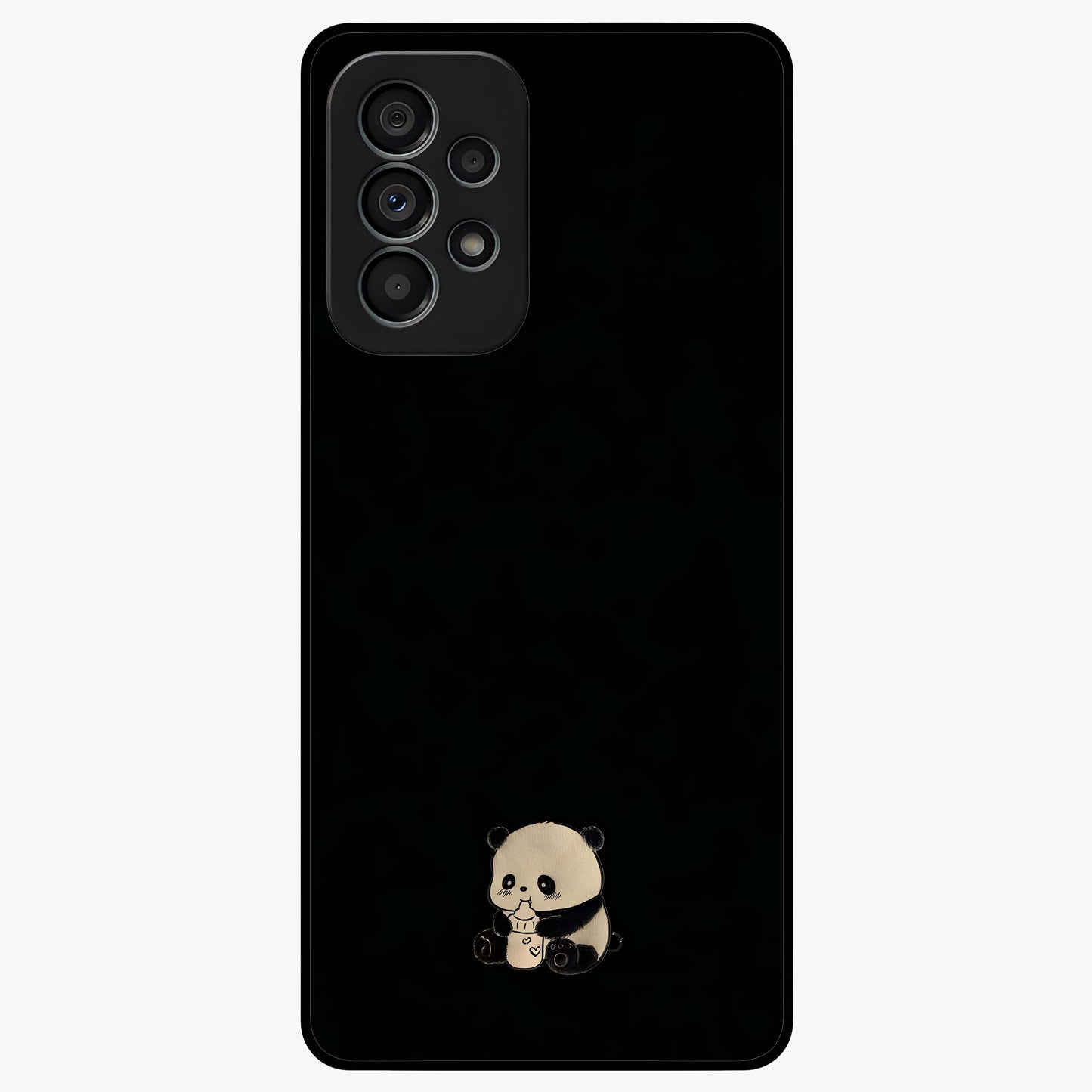 Midnight Panda Love Glass Case showing flat back view with cute panda themed artwork and glossy glass finish.