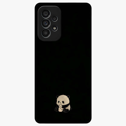 Midnight Panda Love Glass Case showing flat back view with cute panda themed artwork and glossy glass finish.
